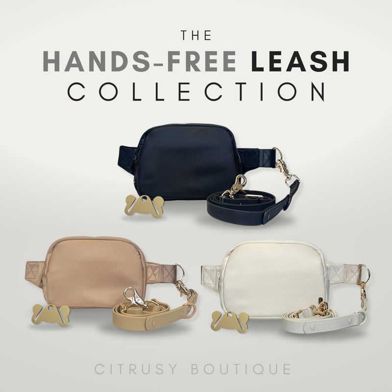 Hands Free Leash and Belt Bag | Black Belt Bag + Leash