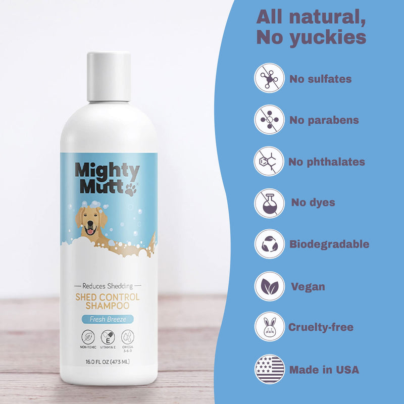 Mighty Mutt Shed Control Shampoo – Deshedding Dog Shampoo | Fresh Scent | Softens & Nourishes Coat | Reduces Shedding | Hypoallergenic, Anti-itch Dog Shampoo Shedding Control – Fresh Breeze | 16 fl oz - PawsPlanet Australia