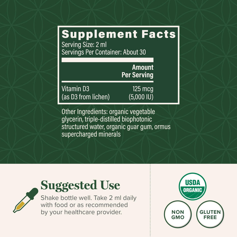 Vitamin D3 5000 IU Liquid Drops, Vegan, Immune & Bone Support (2 Oz) 2 Fl Oz (Pack of 1)