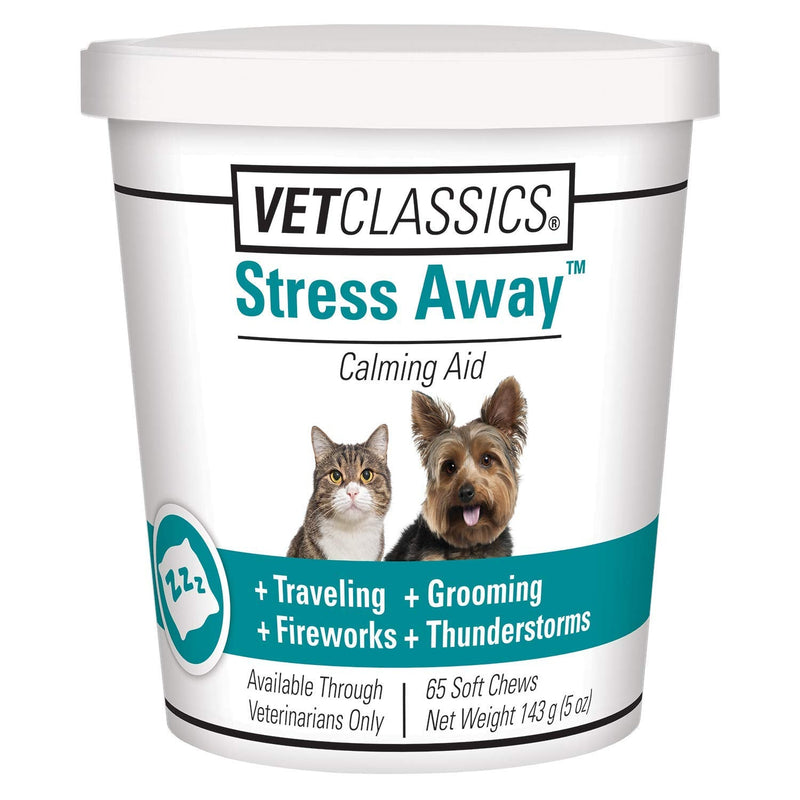 Vet Classics Stress Away Calming, Anxiety Aid for Dogs and Cats – Soft Chew Pet Health Supplement for Dogs, and Cats - Melatonin, Ginger – 65 Soft Chews 5 Ounce (Pack of 1)