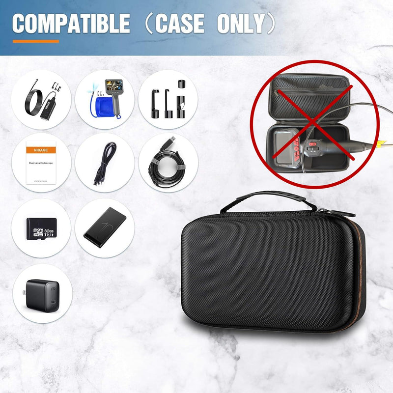 NIDAGE Original Endoscope Tool Case, Upgrad Large Capacity Hardshell Carrying Bag Storage Case Compatible with WiFi Borescope, 4.3in Inspection Camera with Cable Less Than 10M, Otoscope, Black Toolbox