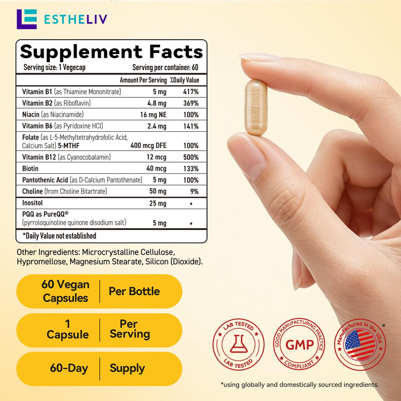 ESTHELIV® Super B Complex with PQQ - 60 VegeCaps 60 Capsules