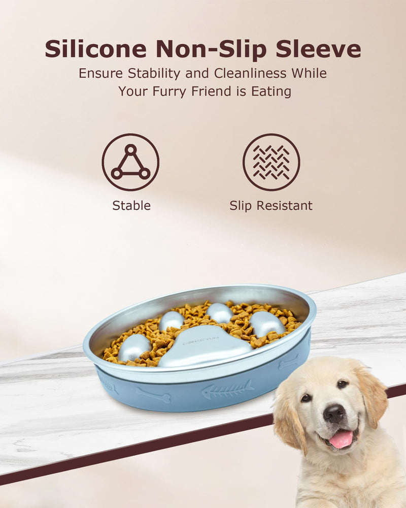 Slow Feeder Dog Bowl,2-4 Cups Food-Grade Stainless Steel Dog Food Bowls,Non-Slip Metal Slow Feeding Bowl for Small & Medium Sized Dogs,Pet Bowls to Slow Down Eating - BeesActive Australia