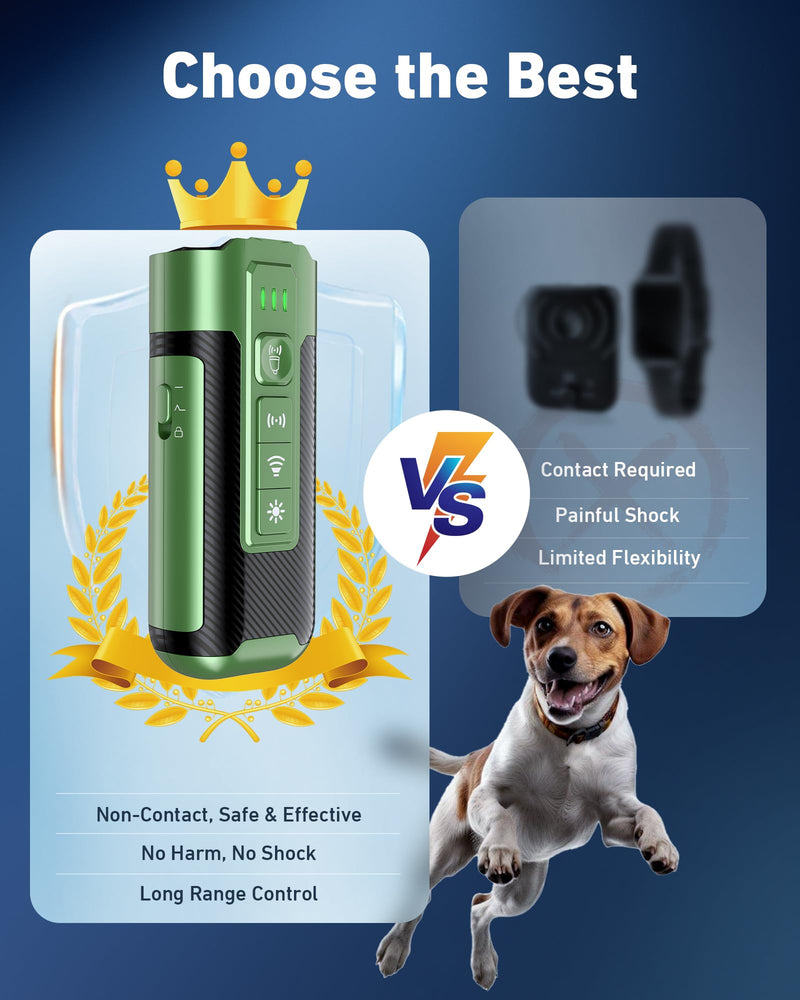 Dog Bark Deterrent Devices-Ultrasonic Anti Barking Device with 50ft Range, Rechargeable No Barking for Own or Neighbor's Dogs, Portable Safe for Pets/Humans, Green