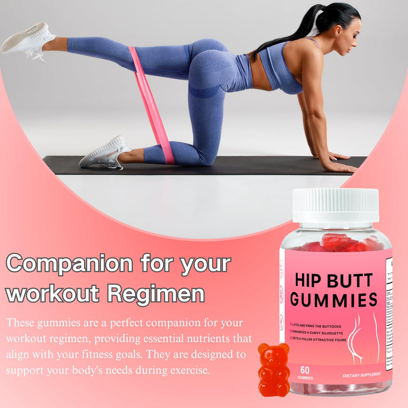 Hip BBL Gummies for Women Body, 60 Booty Gummies Blend with Vitamin C & Zinc
