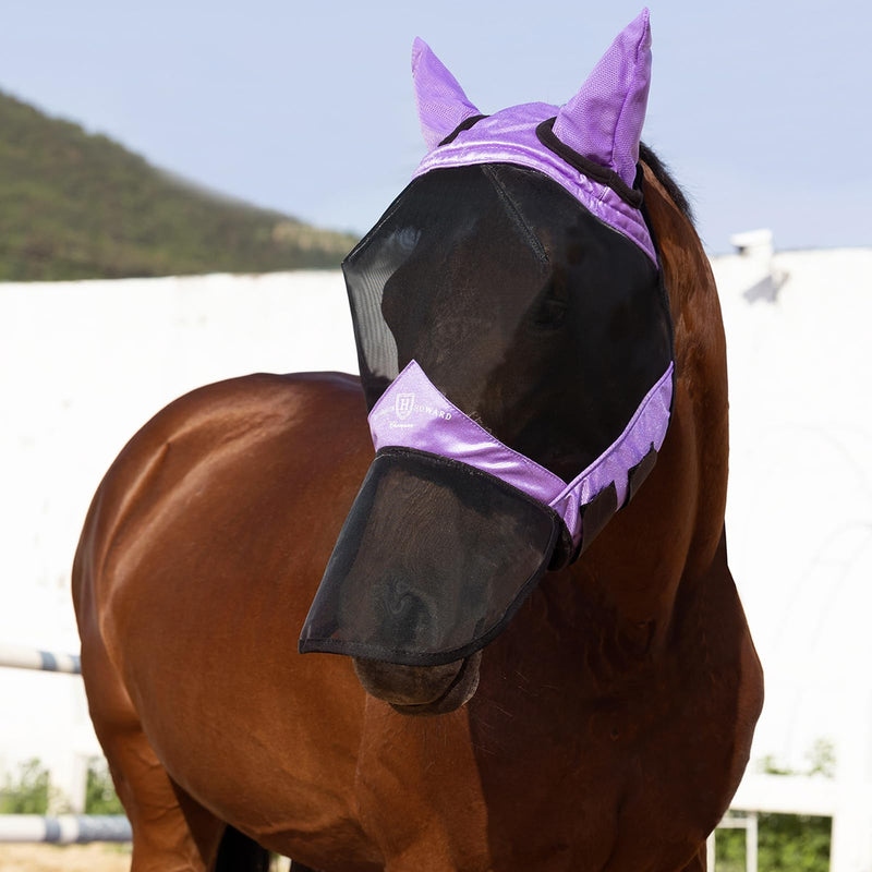 Harrison Howard Pro Luminous Horse Full Face Fly Mask Large Eye Space Long Nose with Ears UV Protection for Horse Gentle Lavendar L - BeesActive Australia
