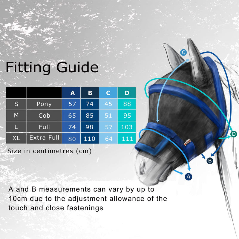 Harrison Howard Maskology Supreme Horse Fly Mask Stellar UV Protection with Detachable Nose Cover Well-Received 2-in-1 Mask Navy L Full Size Full (L) - BeesActive Australia