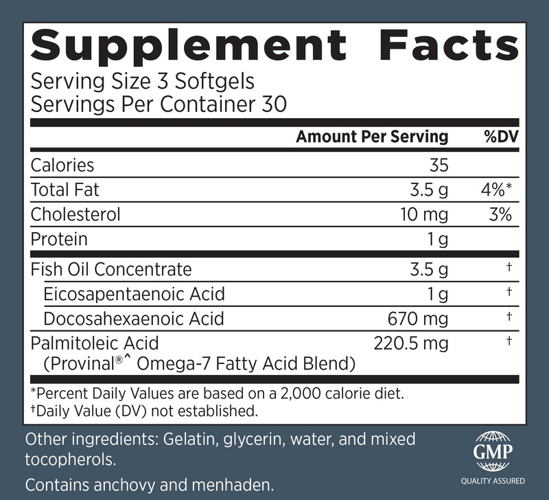 Primal Labs DuOmega 3&7 Fish Oil Supplement with Omega 3 and Omega 7, 90 Count Capsules