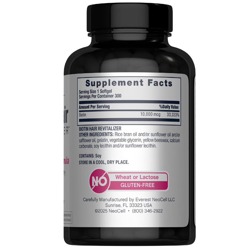 NeoCell Biotin Hair Revitalizer 10000mcg | 300 Softgels | Daily Nourishing Formula | for Women and Men | Hair, Skin, and Nails Supplement