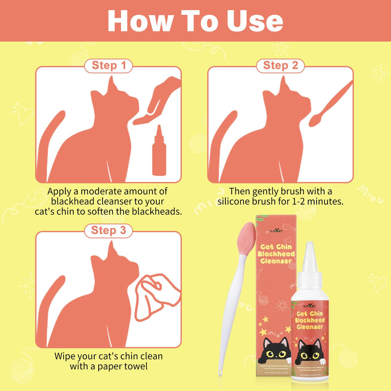 Cat Chin Care Kit: Blackhead Cleanser & Clean Brush Combo - Gentle Skincare for Feline Chin Acne Relief & Clearer Skin, 2.03(fl oz) - BeesActive Australia