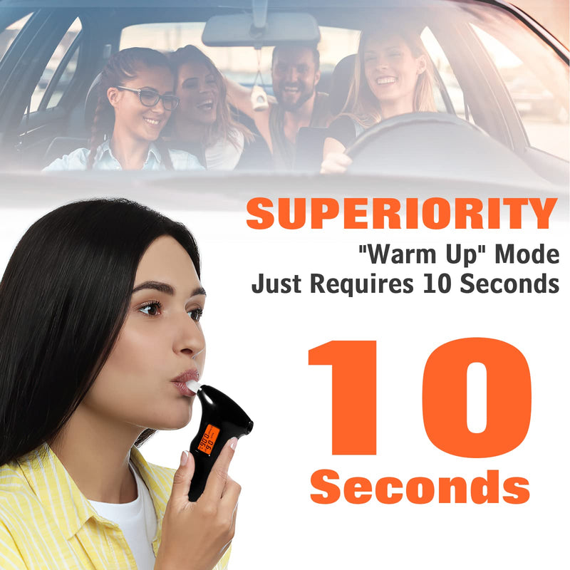 Professional-Grade Accuracy Breathalyzer, Portable Alcohol Tester, Professional-Grade Accuracy Breathalyzer with LCD Digital Display for Personal, Home or Party Use with 10 Mouthpieces Black - BeesActive Australia