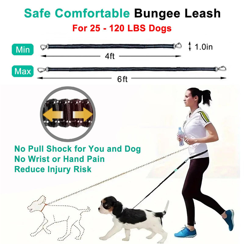 Hands Free Dog Leash, Waist Belt Leash for Dog Walking Jogging, Medium Large Dog Running Leash Hands Free with Pouch and Poop Bag Holder, Reflective Bungee No Hands Leash for Dogs, 25-120 Lbs, 4-6 Ft Blue Type 1 - BeesActive Australia