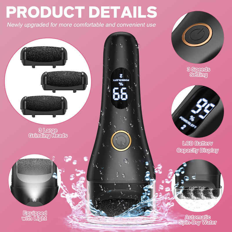 Electric Foot File - Callus Remover for Feet, Adjustable 3 Speed Foot Callus Remover with 16 in 1 Pedicure Tools Professional Foot Care, to Remove Dead Skin and Calluses Hard Skin Dry Cracks (Black) Black Electric Callus Remover +16 In1 - BeesActive Australia