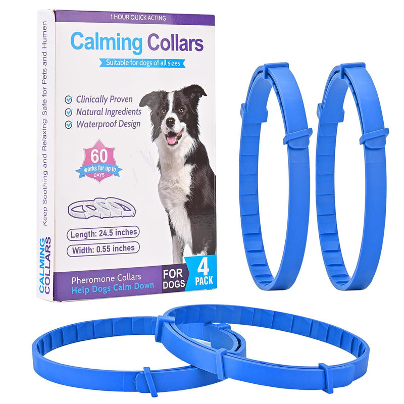 4 Pack Blue Calming Collar for Dogs – Anxiety Relief with 60-Day Effect, Adjustable Comfort for Stress, Separation, Noise & Vet Visits, Suitable for Puppies to Senior Dogs