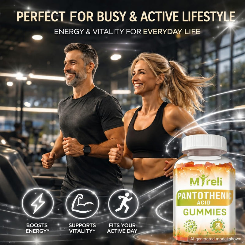 Pantothenic Acid Gummies - Vegetarian Vitamin B5 Supplement, D-Calcium Pantothenate Formula, Non-GMO, Gluten Free, 60 Chewables, Gelatin Free, Soy Free, Dairy Free, No Artificial Colors