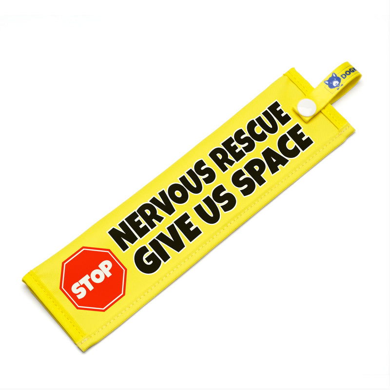 Nervous Rescue - Give Us Space, Space Awareness Sleeve for Reactive Nervous Dogs, Reflective, Waterproof, Double Sided Slip-on for the Dog Lead (Yellow, Stop Sign) Yellow