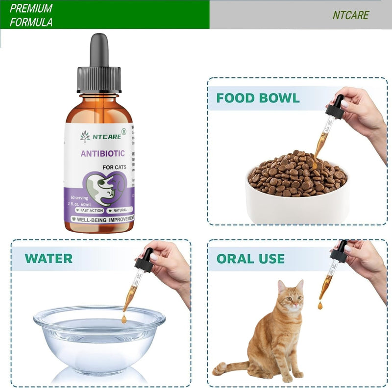 Antibiotics for Cats, Natural Antibiotic Pet Supplements Supports Immune & Cats Allergy Relief, Cat Multivitamin UTI Drops for All Ages & Breeds of Cat, Fish Flavour - 2 Fl Oz / 1 Pack