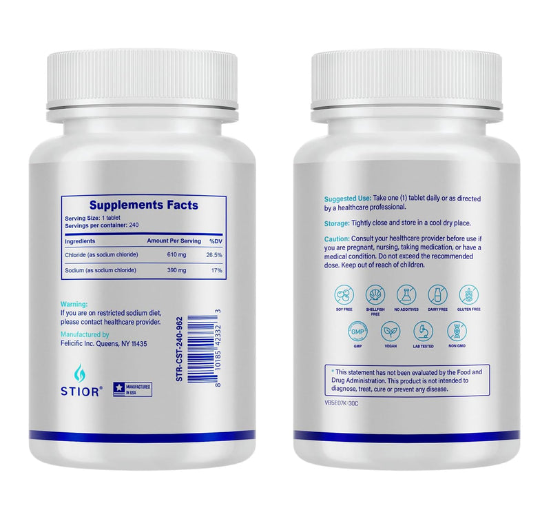 Sodium Chloride Tablets 1000mg, 240 Tablets, Sodium Chloride, Salt Pills with Electrolytes for Running, Non-GMO, Electrolytes Replenisher Hydration Drink, Made in USA