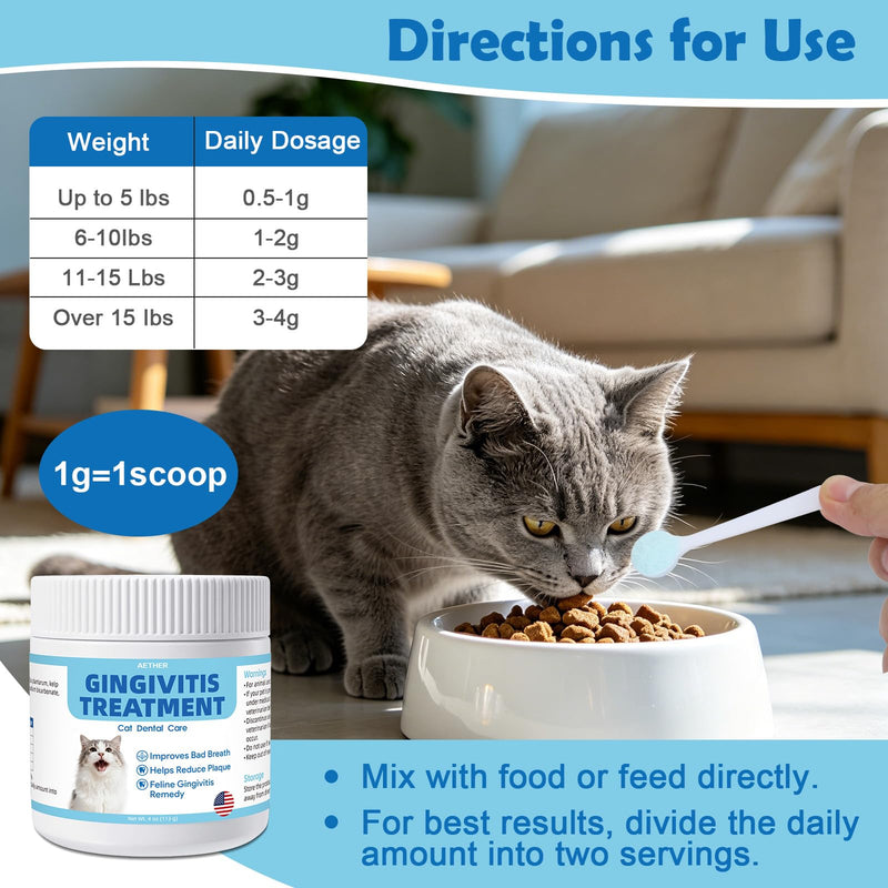AETHER Cat Gingivitis Support, Oral Health Care Powder, Teeth & Gum Care for Cats, Helps Reduce Bad Breath, Plaque and Tartar Buildup, Soothes Sensitive Red Gums, Natural Plant Based Formula
