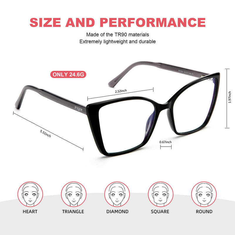 Women's Oversized Blue Light Blocking Glasses, Trendy Cat Eye Computer Gaming Eyeglasses Anti Eyestrain & UV Glare RF6204 (Black Cateye Frame) Black - BeesActive Australia