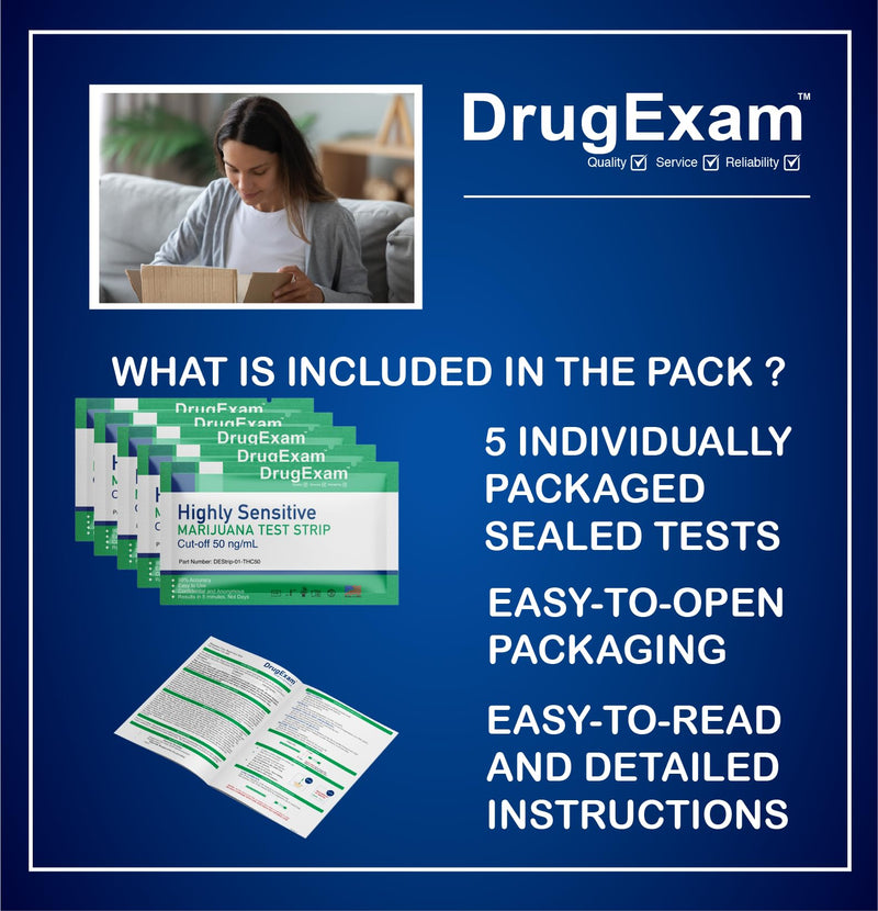 5 Pack - DrugExam Made in USA Highly Sensitive Marijuana THC Testing Drug Test Strip Kit - Drug Test with 50 ng/mL Cutoff Level for Detecting Any Form of THC in Urine up to 35 Days. Urine Test Strips - BeesActive Australia