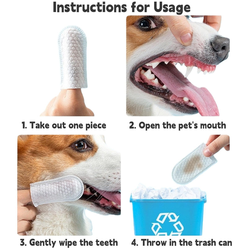 Upkdomm Finger Brushes for Pet Dental Care, Teeth Cleaning Finger Wipes for Dogs & Cats, Reduces Plaque and Freshens Breath, Removes Tartar, Disposable Pet Teeth Wipes 50pcs