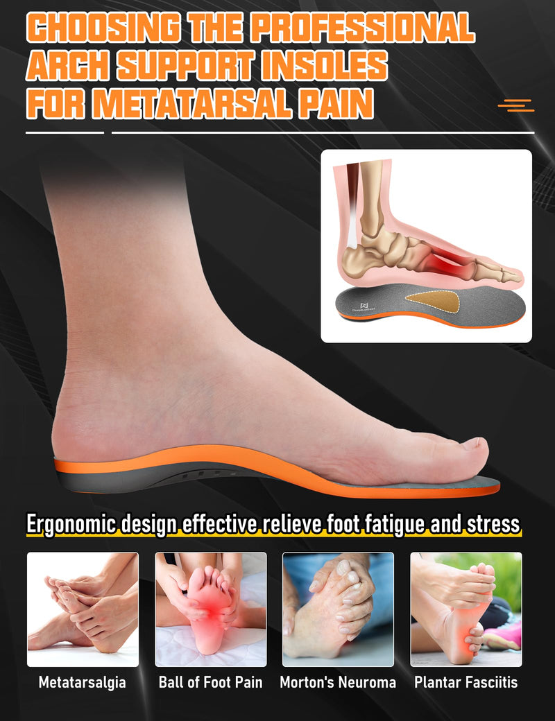 Metatarsalgia Support Insoles with Built-In Metatarsal Pad for Men Women, Shoe Inserts for Morton’s Neuroma, Ball of Foot Pain Relief, Orthotic Arch Support Insoles for Standing All Day-E E(Men's 8-9 / Women's 9-10)--275mm Dp02-met(grey)