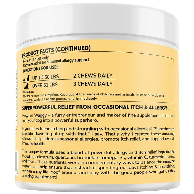 Premium Dog Allergy & Itch Relief Chews – Dog Allergy Relief Chews for Itch Relief, Skin & Coat, Anti-Itch, Scratching, Immune Support & Seasonal Allergies – Itchy Skin Relief Supplement - 90 Chews