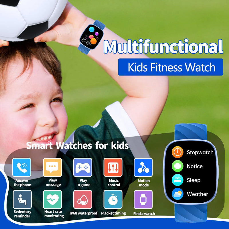 Smart Watch for Kids, Kids Fitness Tracker Watch for Boys Girls Ages 5-15, Activity Tracker, Heart Rate Sleep Monitor, IP67 Waterproof, Pedometer, Sport Modes, Puzzle Game, S60K Blue - BeesActive Australia