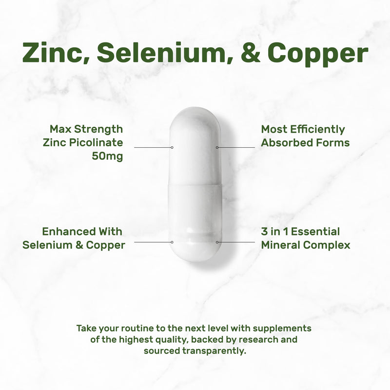 Zinc 50mg with Selenium 200mcg + Copper, 240 Capsules, 8 Month Supply, 3 in 1 Mineral Formula, Zinc Picolinate Complex Supplement, Supports Healthy Immune System for Adults and Kid - BeesActive Australia