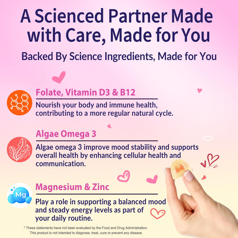 2 Pack Myo-Inositol & D-Chiro Inositol Gummies for Women, Ideal 40:1 Ratio | Female Health Support with Myo 2000mg, D Chiro 50mg, Omega 3, Folate, Vitamin D3, B12, Magnesium & Zinc, Vegan, Sugar Free 60 Count (Pack of 2)