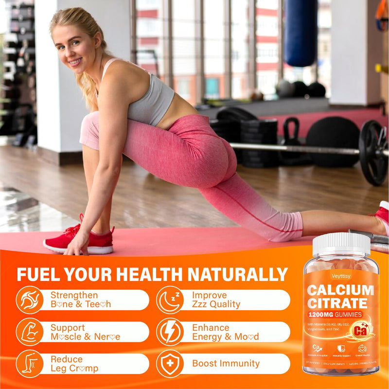 Calcium 1200 mg with Vitamin D3 for Adults: Calcium Supplement Gummies | with 5000iu Vitamin D3, K2, B6, B12, Magnesium & Zinc for Women Men - Easy to Digest, Vegan, Sugar Free, 60 Gummeis Orange 60 Count (Pack of 1)