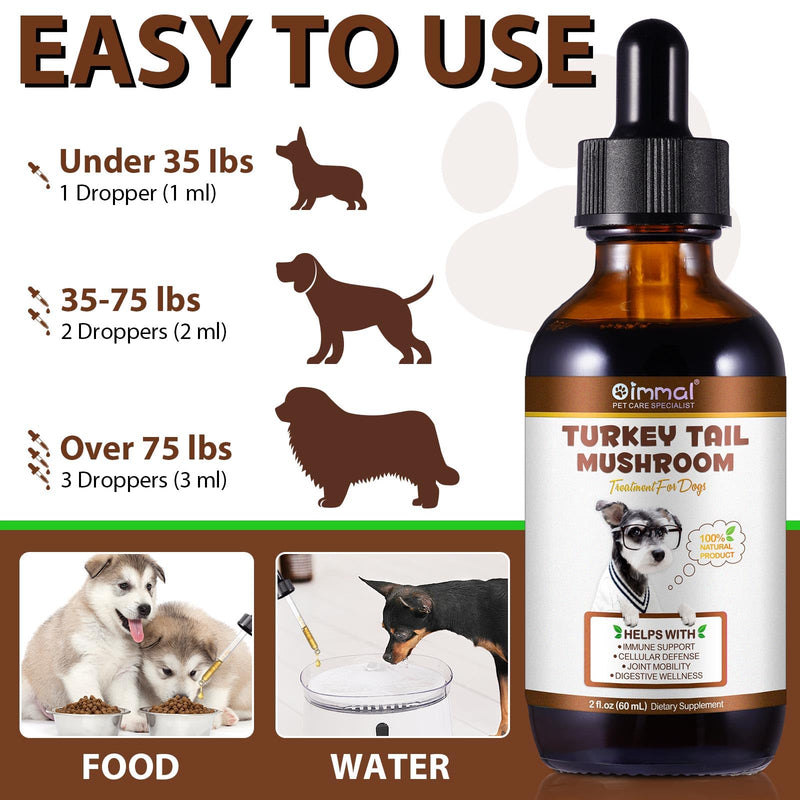 Turkey Tail Mushroom Supplement for Dogs - Liquid Formula with Probiotics & Turmeric, Supports Immune System, Digestive Health, and Joint Flexibility - Delicious Bacon Flavor (120ML) Pack of 1