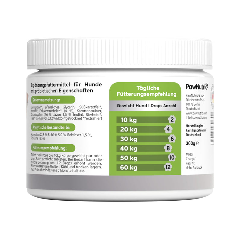 PawNutrio® - Digestive drops with prebiotics for dogs I supports grass and feces eating I diarrhea & heartburn I 100% natural I approx. 120 pieces. I Monoprotein I Hypoallergenic 300 g (1 x can) - BeesActive Australia
