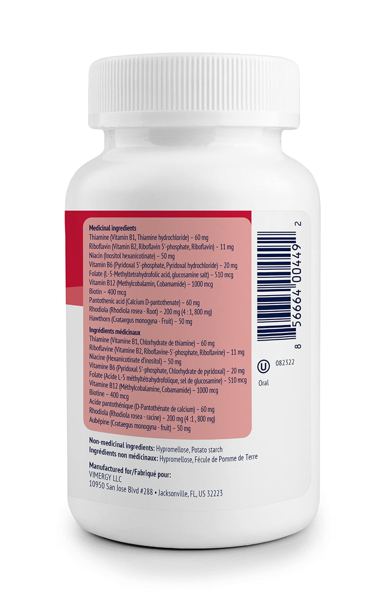 Vimergy Adapto B Complex, 120 Servings – High Potency with 8 B Vitamins, Rhodiola & Hawthorn Berry – Supports Mental Energy, Cognition, Mood - Non-GMO, Kosher, Vegan, No Gluten, No Soy | Supports Mental and Physical Energy*, Brain Body Adaptogen & Noot...