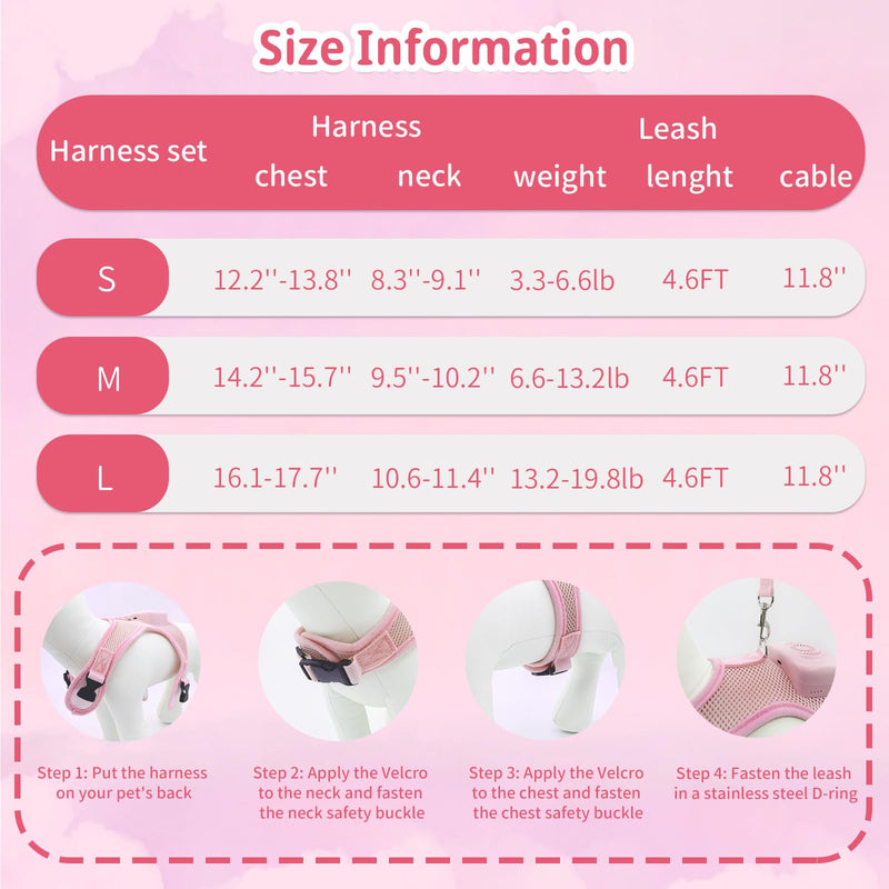 Cooling Dog Harness and Leash Set Wearable Air Conditioner Dog Vest Harness Light Up Easy Walk Dog Harness Mesh Front Clip Puppy Harnesses for Small Dogs,Pink Medium Pink - BeesActive Australia