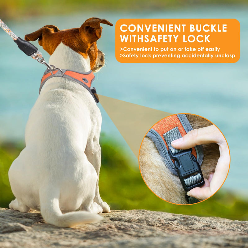 Dog Harness, Reflective No-Choke Pet Vest, Adjustable Soft Ventilate Padded Dog Vest, for Small and Medium Dogs and Cats Pet Harness (Orange, M) Orange - BeesActive Australia