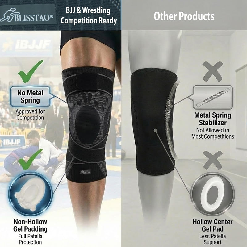 Wrestling Knee Pad, BJJ Knee Sleeve with Detachable Straps – Anti-Slip Compression Brace with Full Knee Cap Protection – for BJJ, Judo, MMA, Basketball, Tennis & Running Sports. (Size L) Large - BeesActive Australia