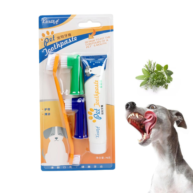 Dog Toothbrush and Toothpaste Kit Vanilla Dog Toothpaste(70g) Soft Nylon Double-Head Dog Toothbrush Dog Finger Toothbrushes Puppy Tooth Brushing Kit Pet Dental Care Kit for Dogs Fresh Breath 70g/2.47 Ounce