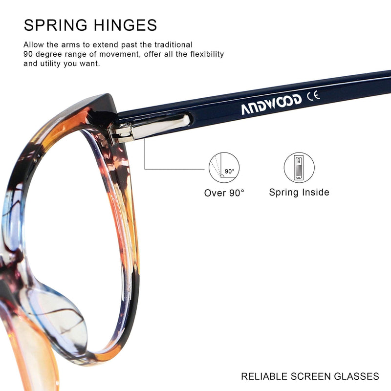 ANDWOOD Blue Light Blocking Glasses Women Bluelight Blocker Computer Cateye Clear Cat Eye Eyeglasses Frame AR003 Cateye Pattern | Anti-blue Light Lens - BeesActive Australia
