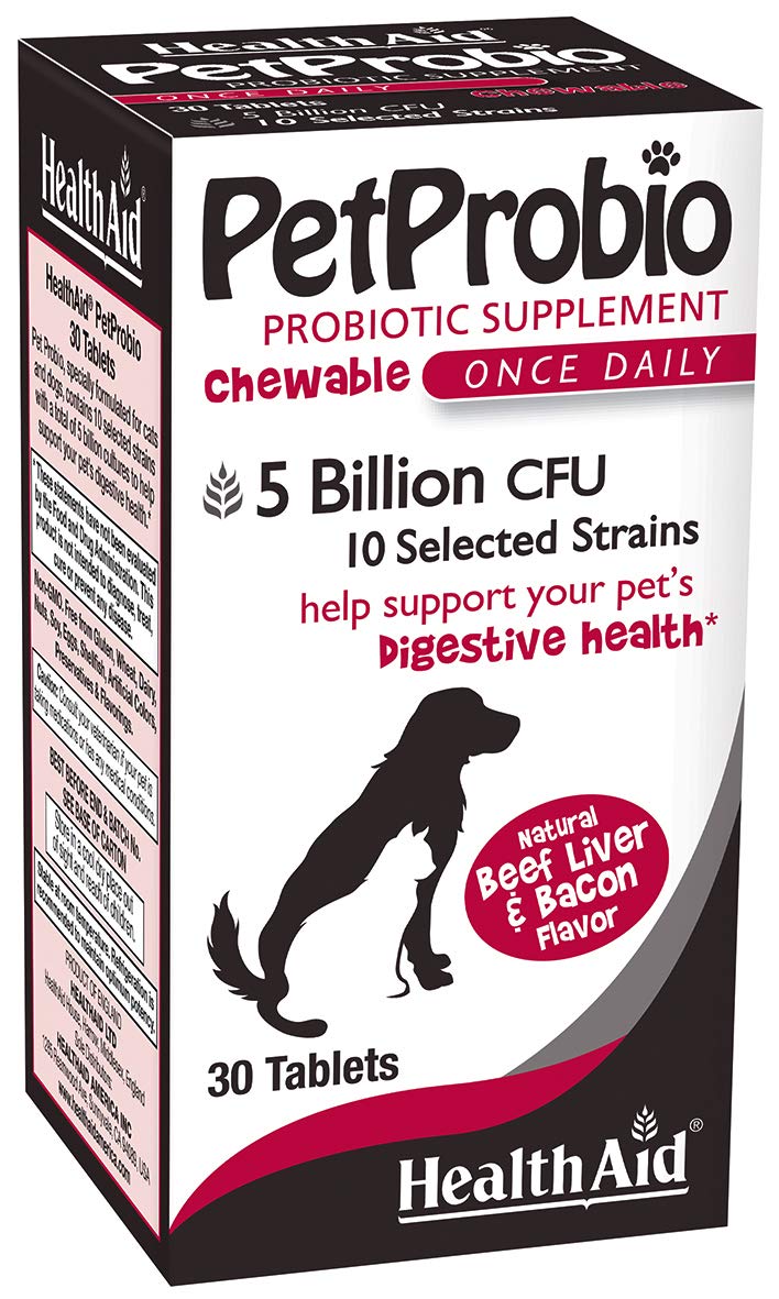 HealthAid PetProbio 5 Billion CFU Probiotic for Cats & Dogs – 10‑Strain Once‑Daily Digestive Support – Natural Beef, Liver & Bacon Flavor – Non‑GMO, Gluten‑Free