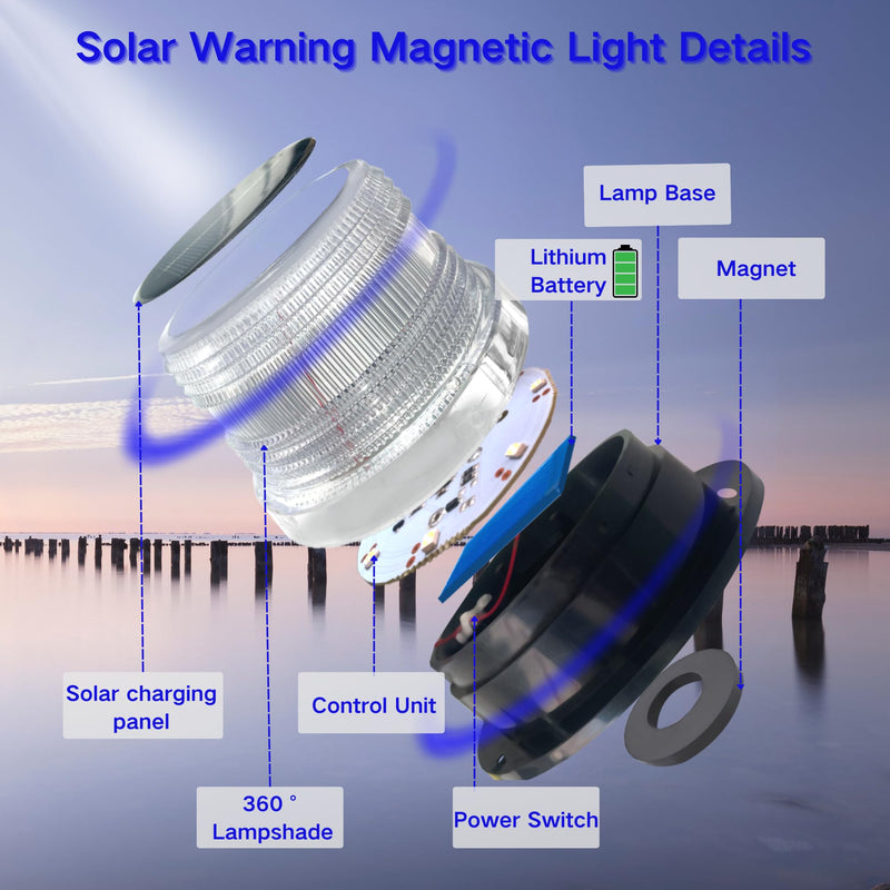 Cloud Fire LED Anchor Light for Boat Yacht, Magnetic Solar Powered Navigation Lamp, IP65 Waterproof & Dustproof, Strobe Warning Light, PC Material,4 Modes (Flashing, Strobe, Steady,Rotation), White White light