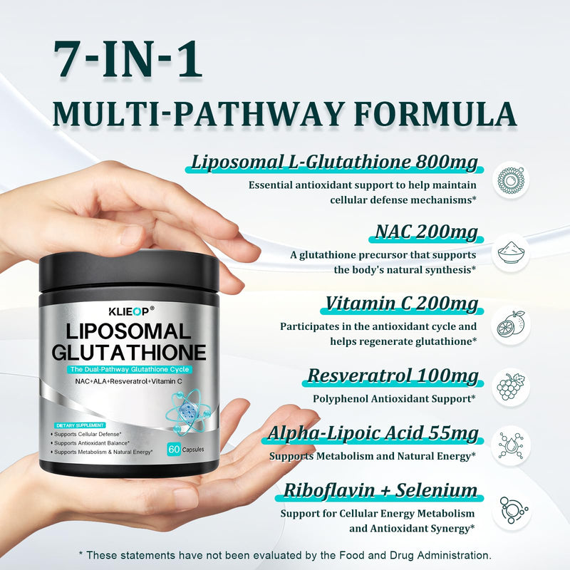 Liposomal Glutathione Supplement with Glutora (800mg), Vitamin C, NAC & Alpha-Lipoic Acid | Advanced Antioxidant Support for Skin & Cellular Health | 60 Capsules| 2 Pack 60 Count (Pack of 2)