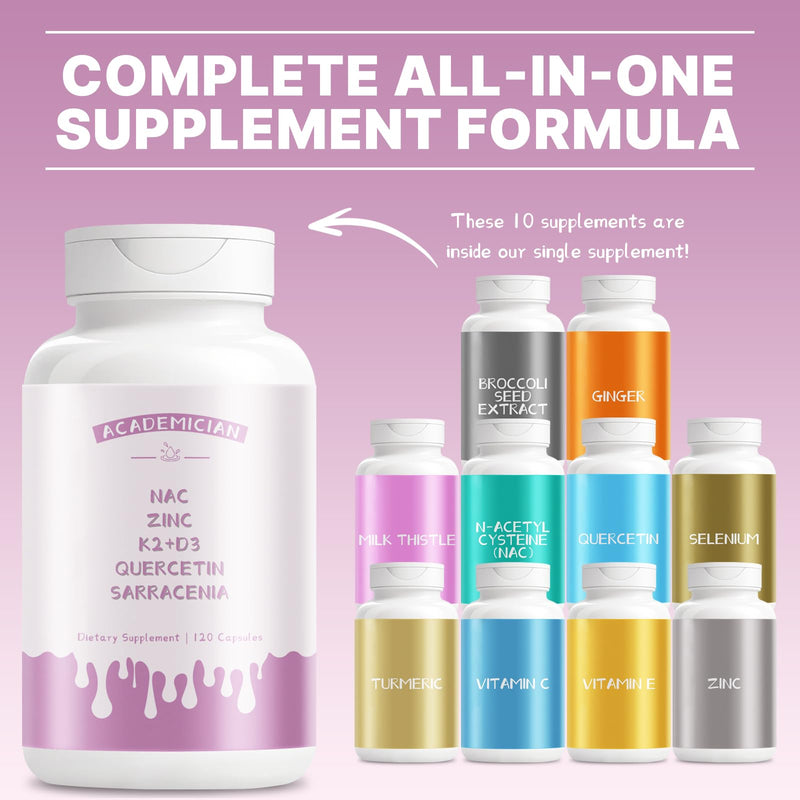 Quercetin 500mg Capsules with Zinc Capsules Vitamin d3 K2 Nac Supplement - 120 Count
