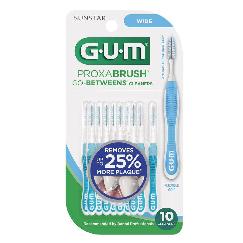 GUM Proxabrush Go-Betweens - Wide - Interdental Brushes - Soft Bristled Dental Picks for Plaque Removal Health - Safe for Braces & Dental Devices, 10 Count (Pack of 6) Blue 10 Count (Pack of 6)