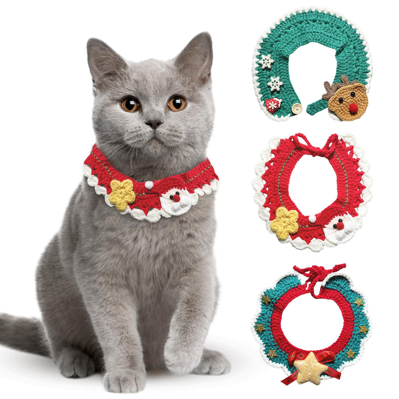Dogs Cats Christmas Sweater Collar Handmade Knitted Dress Up Costumes Accessories Tie Cute Necklace with Bow for Puppy Pet (M, Santa Claus) Medium - BeesActive Australia