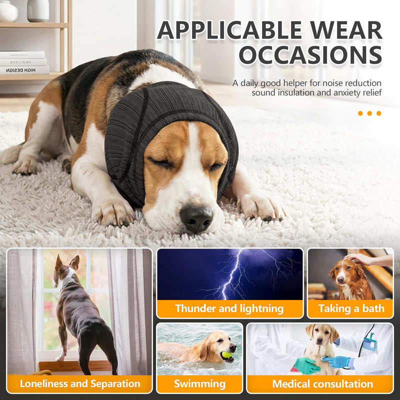 Dog Ear Muffs for Anxiety Relief & Noise Cancelling, Calming Hoodie for Grooming, Bathing, Thunder, & Fireworks,Grey XL Grey X-Large
