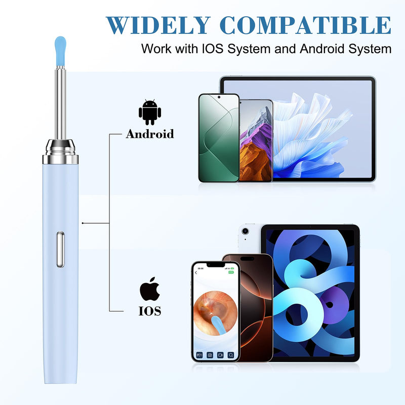 Ear Wax Removal Tool Camera, Ear Cleaner with 6 LED Light and Replacement Tips, HD 1080P Ear Cleaning kit with Otoscope(Blue) Blue - BeesActive Australia