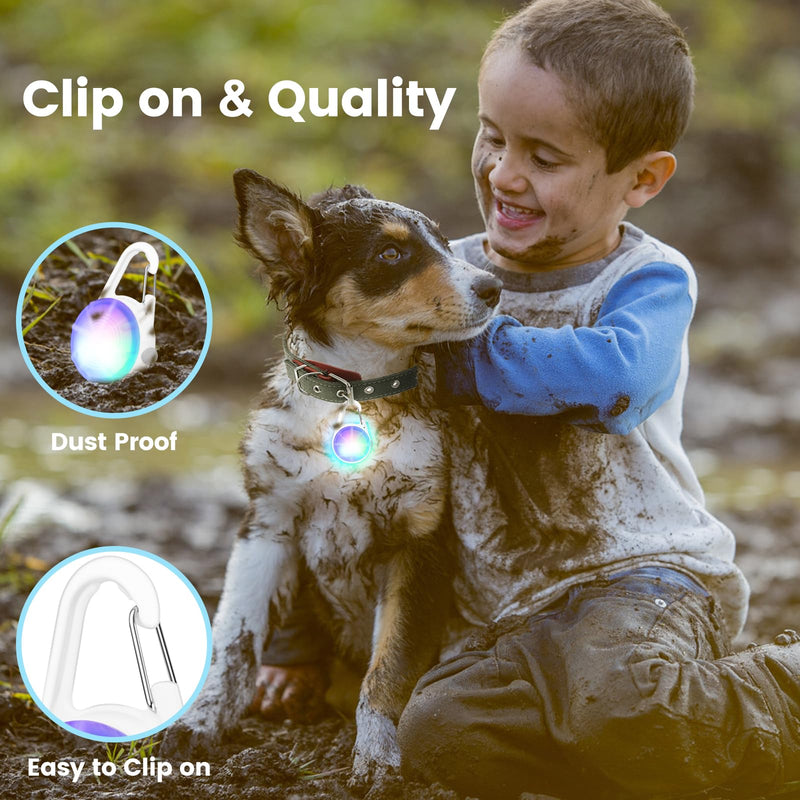 Dog Lights 2Pack LED Rechargeable Dog Collar Lights Clip on with RGB Color Pet Safety Lights Illuminate Illuminated Dog Harness Light for Night Hiking Camping White - BeesActive Australia
