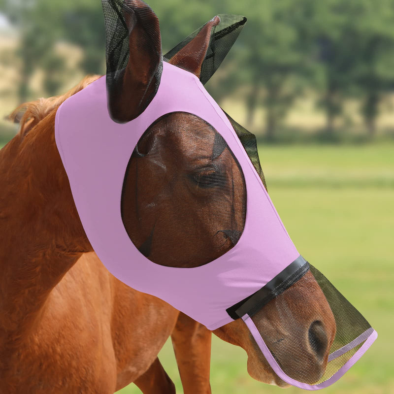 Harrison Howard Horse Fly Mask with Detachable Nose Cover-Light Violet (L; Full Size) Full (Large) Light Violet - BeesActive Australia